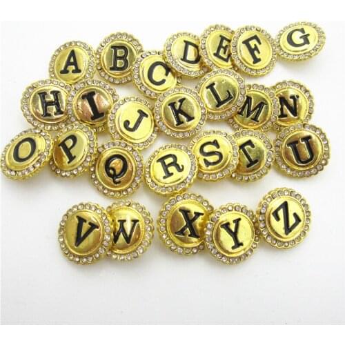 26pcs/lot Crystal Gold A-Z Alphabet Snap Buttons fit 18mm Ginger Letters Button Snap Bracelet&Bangles DIY Snap Jewelry Charms