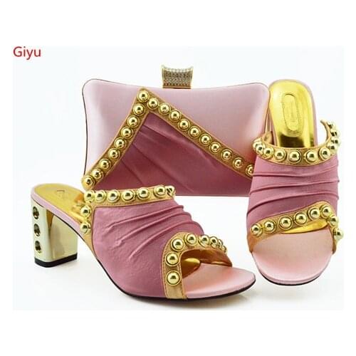 Doershow Shoes and Bag Set African Sets 2019 pink Color Italian Shoe Bag Set Decorated with Rhinestone High Quality!!HVC1-29