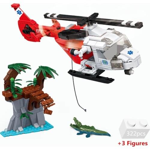 City Medical Ambulance Rescue Helicopter Classic Model Building Blocks Kit Bricks Firemen Figures Kids Toys For Children Gifts