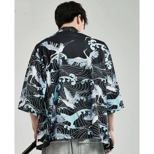 Kimonos Japanese Fashion 2019 Summer Haori Obi Yukata Beach Kimono Japones Male Streetwear Japanese Kimono Cardigan Men FF2132