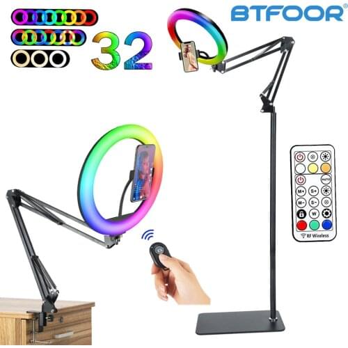RGB Photography Led Video Selfie Ring Light Circle Fill Lighting Camera Photo Studio Phone Lamp With Tripod Stand Boom Arm
