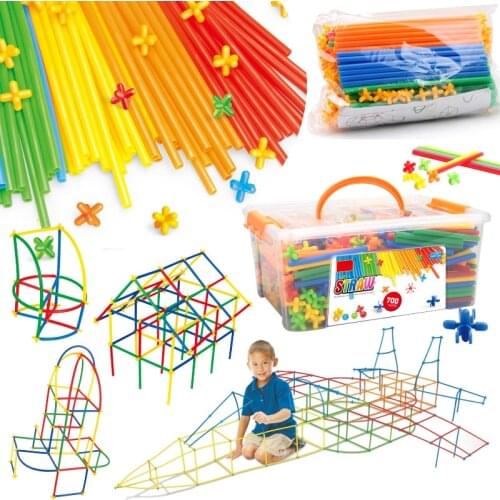 4D Straw Building Blocks DIY Creative Assembling Constructor Plastic Stitching Inserted Pipeline Blocks Kids Educational Toys
