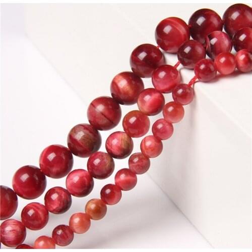 Natural Red Tiger Eye Gunuine Undyed Stone Jaspers Beads Smooth Spacer Strand Bead For Energy Bangle&Bracelet Jewelry Making DIY