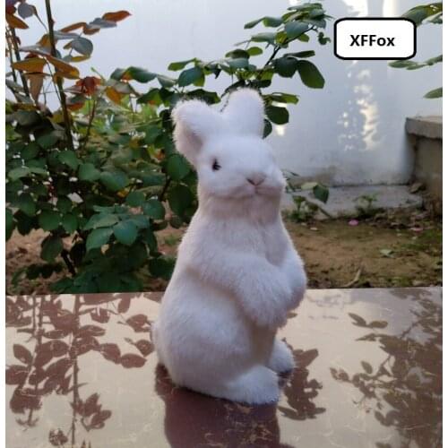 New cute real life sitting rabbit model plastic&furs white rabbit doll gift about 8x7x17cm xf1989