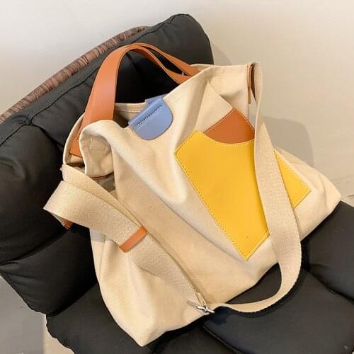 Casual Panelled Canvas Large Capacity Tote Women Handbags Design Shoulder Crossbody Bags Lady Shopper Bag Big Female Purses 2021
