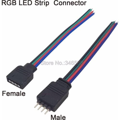RGB 4Pin Connector Cable with 10cm Wire Male or Female Connector for RGB LED Strip 5pcs/lot