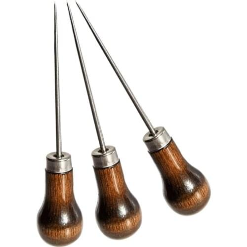 Wood Handle Awl Leather Punching Tools Leather Straight Awls Hole Puncher Drills for Leather Craft Awl Hand Stitching