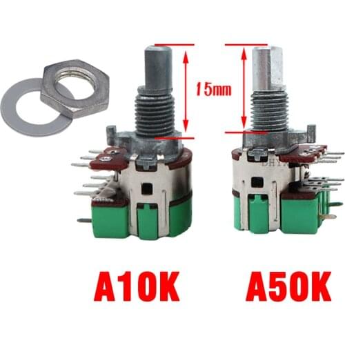 2pcs H120 Stereo Channel With Switch A50K A10K 15MM Half Shaft Volume Potentiometer