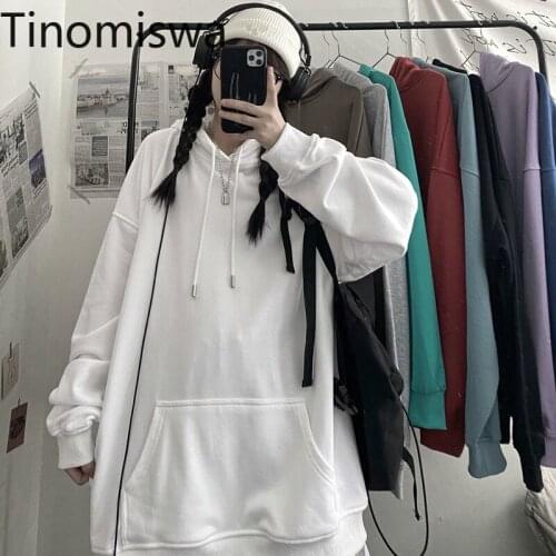 Tinomiswa Korean Harajuku Hooded Hoodies Women Solid Color Long Sleeve Casual Loose Sweatshirts Tops Female New Chic Streetwear