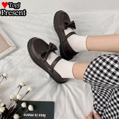 Brown black bow Women girl lolita shoes uniform cosplay shoes soft comfortable pumps shoes school girl boy Show shoes