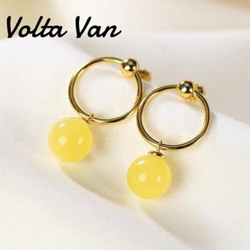 Volta Van 925 Sterling Silver Drop Earrings Pendientes Plata Amber 2021 New Elegant Luxury Fine Jewelry Fashion Concise Earrings