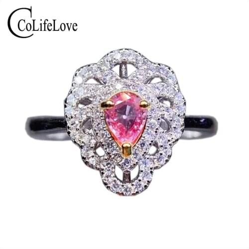CoLife Jewelry Vintage Silver Gemstone Ring 4mm*5mm Natural Pink Sapphire Ring 925 Silver Pink Sapphire Jewelry Girl Gift