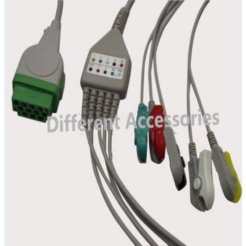 Free Shipping One Piece 5 Leads ECG/EKG Cable Clip type for GE Marquette GE Dash Pro4000, DASH PRO 3000, Dash PRO 2000,IEC TPU