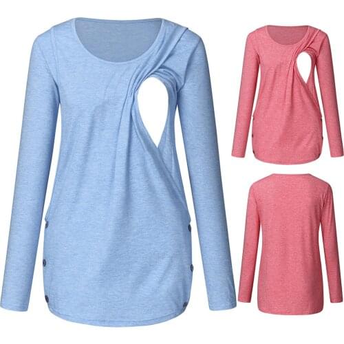 Women Long Sleeve Maternity T-shirts Tops Breastfeeding Tops Ladies T-Shirt Loose Pregnancy Loose Clothes T Shirt Summer