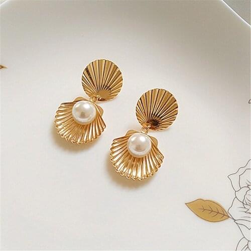 10 pair/lot wholesale fashion jewelry accessories gold metal pearl shell earrings for women 2020