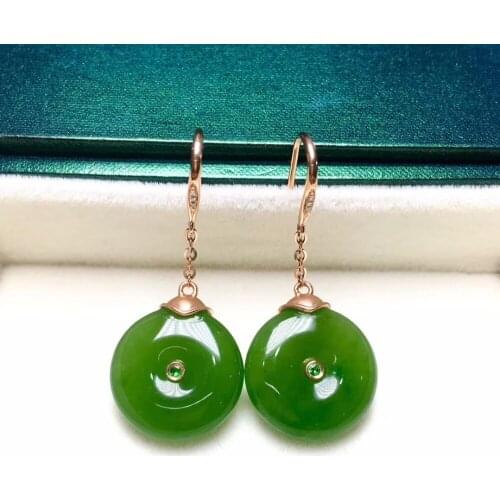 18K gold inlaid with jade safety buckle earrings jde01