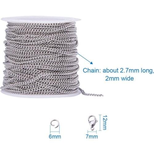 1Roll Silver Plated Curb Chain with 20 Lobster Clasps 30 Jump Rings DIY Necklace