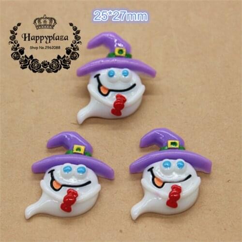 10pcs Resin Halloween Ghost with Witch Hat Flatback Cabochon Miniature Art Supply Decoration Charm Craft DIY,25*27m