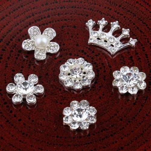 120PCS Vintage Crown/round/flower Rhinestone Buttons Bling Alloy Crystal Flower Centre Buttons for Hair accessories