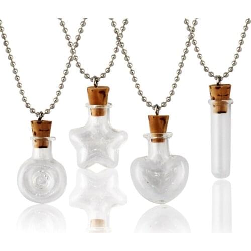 3PCS 20x20MM Empty Bottle Neklace Cork Bottle Necklaces Wishing bottle Necklace Gift Perfume Bottle Necklace