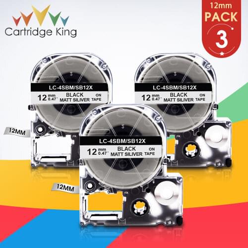 3PK for Epson 12mm Label Tape Black on Matt Siliver SB12X LK-4SBM Cartridge Ribbon Compatible for Epson King JimTepraPro Printer