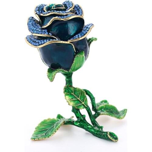 80% HOT SALES!!! Rose Flower Rhinestones Metal Jewelry Box Ornament Living Room Bedroom Decor