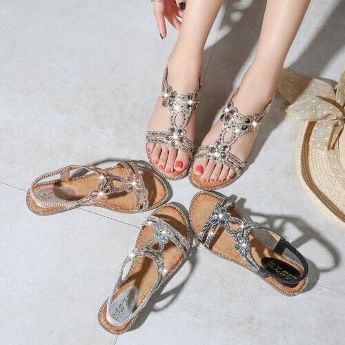 Brand New 2021 Fashion Sequins Diamond Sandals Large Female Sandals Travel Slope Heel Shoes Womens Casual Shoes Over Size 36-42