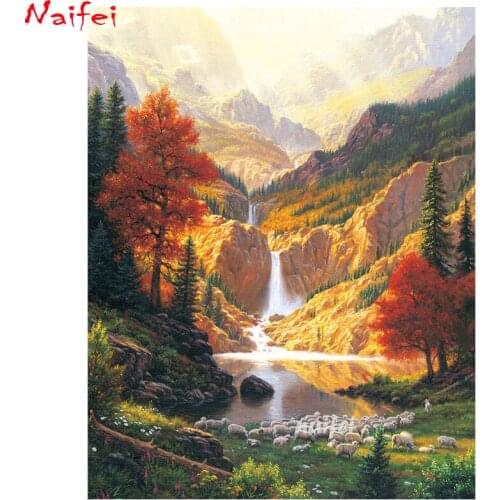 Full Drill Square/Round 5D DIY Diamond Painting Forest Mountain Waterfall Diamond Embroidery Landscape Picture Of Rhinestone