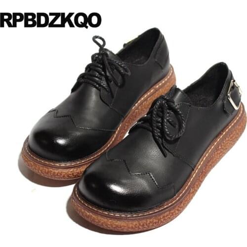 Black Lace Up Round Toe Gray 2018 Japanese School Handmade Cheap Female Ladies Vintage Women Oxfords Shoes Grey Flats Designer