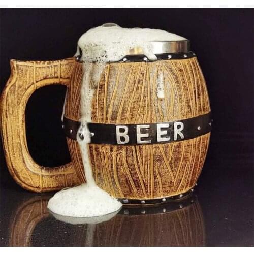 Handmade Wooden Beer Mugs Beer Cup Tankard Made of Wood and Stainless Steel for Men Beer Tankard and Barrel Retro Design