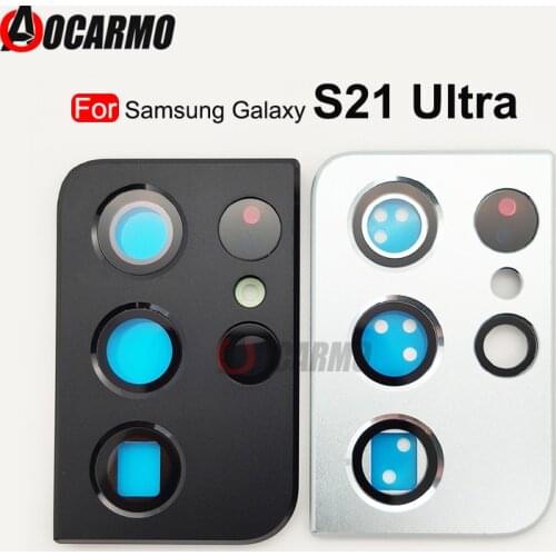 For Samsung Galaxy S21 Ultra S21U Back Rear Camera Lens Glass With Frame Adhesive Sticker Glue Replacement Parts
