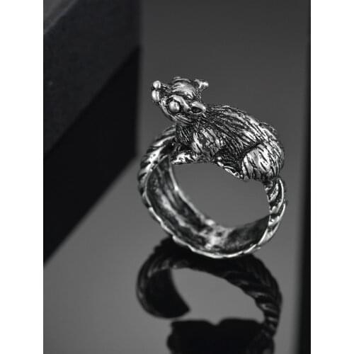 European New Retro Punk Exaggerated Squirrel Ring For Men Fashion Hiphop Opening Adjustable Ring Studen Trendy Jewelry Gift
