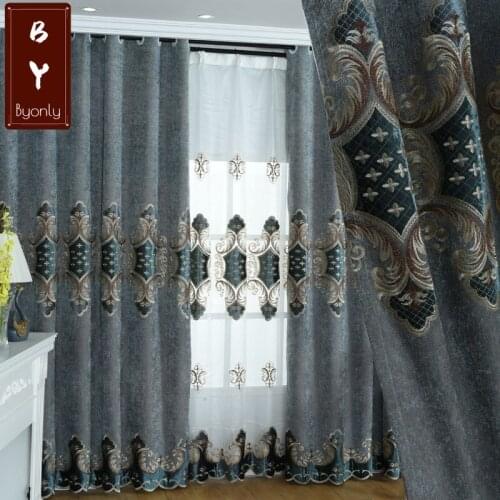 European Schneider Sticker Embroidery Shade Curtains for Living Dining Room Bedroom