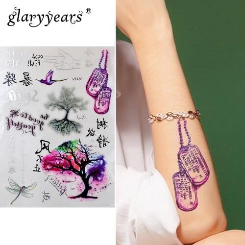 Glaryyears Gold Temporary Tattoo Sticker Colorful Fake Tatoo Tree Flash Tatto Waterproof Small Body Art Men Women VT-430