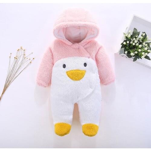 Autumn Winter Baby Clothes Flannel Baby Boys Clothes Cartoon Penguin Animal Hooded Jumpsuits Infant Girls Rompers Baby Clothing