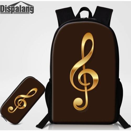 Dispalang 2PCS Set Backpack Pencil Case Musical Note Print School Bags For Teenage Girls Boys Unique Design Kids Bookbags Rugzak