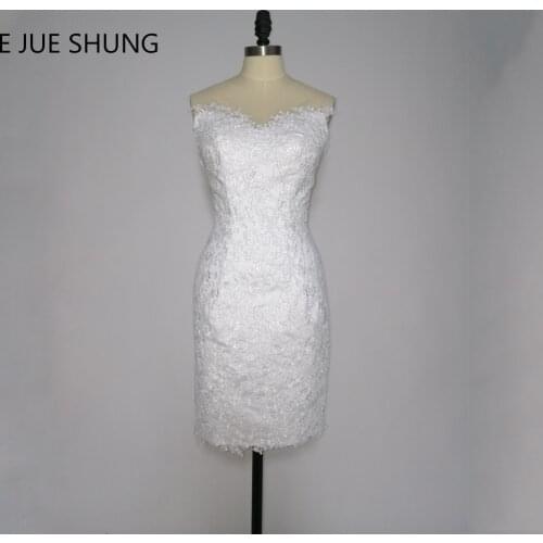 E JUE SHUNG Little White Dress White Lace Appliques Short Wedding Dresses 2017 O-neck Sheer Short Wedding Gowns trouwjurk