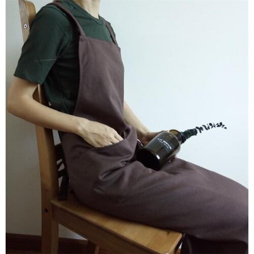 Literature and Art Double Shoulder Lengthened Cotton Canvas Back Apron Thick Wear Coffee Bar Painting Ceramic Craftsman Aprons