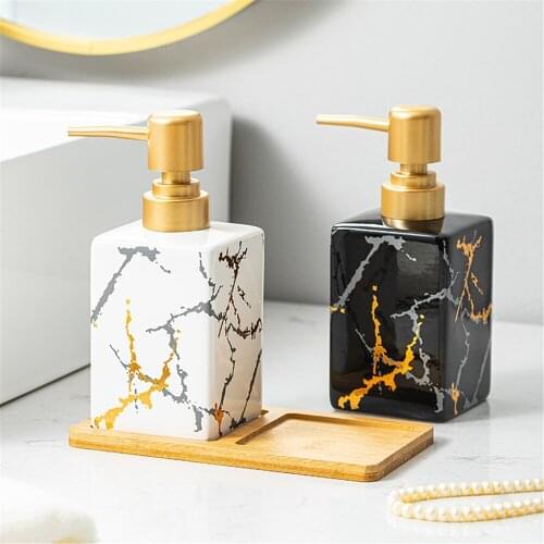 Marble Pattern Ceramic Hand Sanitizer Bottle Light Luxury Hotel Shower Gel Shampoo Bottle Liquid Bottle Bathroom Soap Dispenser