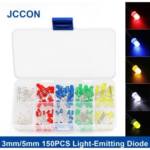 150Pcs 3mm 5mm LED Light Emitting Diode Assortment Kit F5 F3 Blue Yellow Red Green White Bulb Lamp Set For DIY Indicator Lights