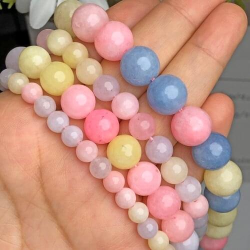 Natural Stone Colorful Morganite Chalcedony Jades Loose Beads For Jewelry Making DIY Bracelet Necklace 15'' Strands 6 8 10mm
