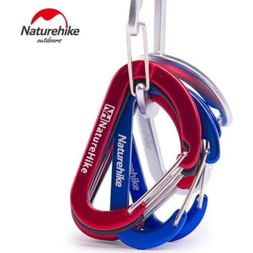 Naturehike 4pcs Aluminum Camping Carabiner 65mm D-shaped Hiking Climb Carabiner Hook Quick Release Ourdoor Bag Hanger Buckle