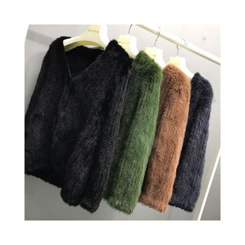 New real mink fur coat womens long-sleeve top fashion all-match Mink knit jacket mink knitted fur coat