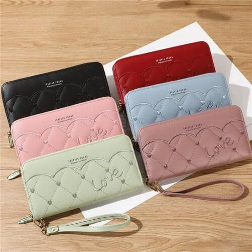 New Long Wallet Love Embroidery Thread Ladies Hand Wallet Multi-card Fashion All-match Mobile Phone Bag Coin Purse Card Bag