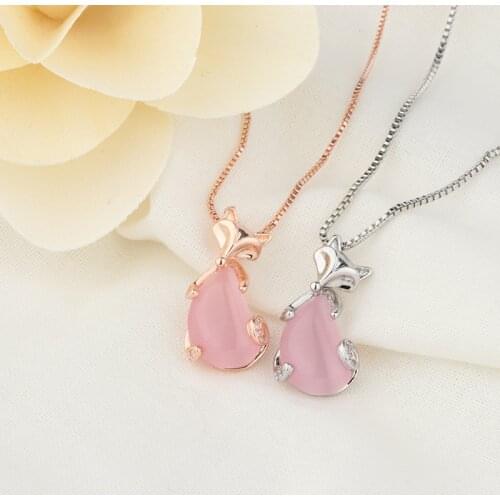 925 Silver Natural Pink Jade Chalcedony Inlaid Fox Pendant Necklace Jadeite Amulet Fashion Gifts Women Jewelry Sweater Chain