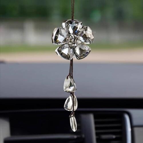 Crystal Prisms Suncatcher 3D Flower Car Hanging Ornaments Auto Crystal Pendant Rainbow Maker Charms Home Garden Wedding Decor