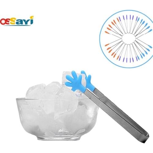1Pc Kitchen Tool Stainless Steel Tongs For Barbecue Party Bar BBQ Clip Bread Food Silicone Ice Clamp Ice Tong