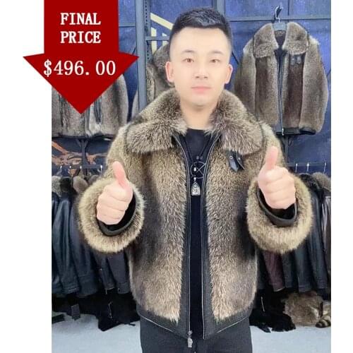 Real Raccoon Fur Coat Men Winter Jacket Fashion Causal Outwear Plus Size Overcoat Warm Thick Jacket