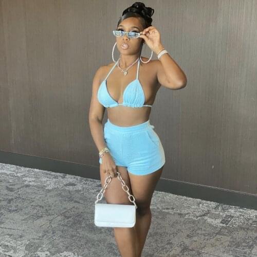 Sexy Bikini Two Piece Set Women Tracksuits Lace Up Crop Top and Biker Shorts Beach Wear Outfits Swimwear Matching Sets