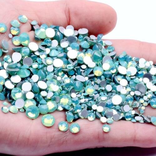 Non Hotfix Crystal Rhinestones Green Opal Many Size For Nails Art Glue On Glass Stones Wedding Dresses DIY Nail Art Decoration